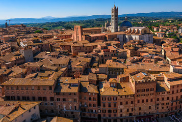 Aerial view of Siena and Siena Duomo in Siena, Tuscany, Italy