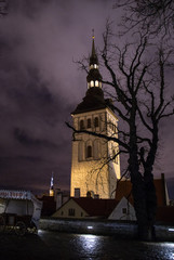 Таллин. Осень. Крепость. Старый город. Ночь. Деревья. Парк.