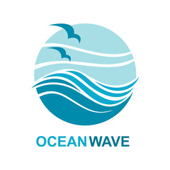 abstract design of ocean logo with waves and seagulls