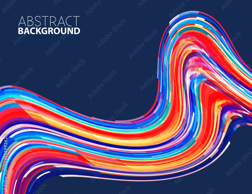Poster Abstract multicolored stream on a blue. Vector wave