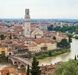 Fototapeta na wymiar Beautiful view of Verona old town from castle San Pietro, Veneto region, Italy