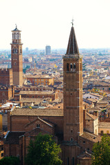 Fototapeta premium Beautiful view of Verona old town from castle San Pietro, Veneto region, Italy