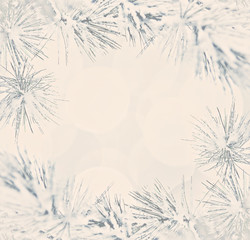 Fototapeta na wymiar Border of Pine needles covered in snow, holiday background