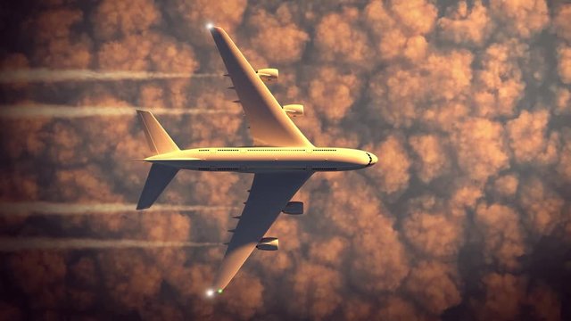 A plane flying above the clouds