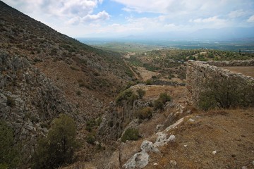 Fototapeta na wymiar Landscape around Mycenae and ruins of the ancient city