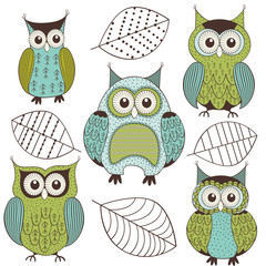 set of isolated cute color owls - vector illustration, eps 