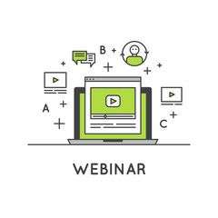 Vector Icon Style Illustration of Webinar and Presentation Video Live Stream