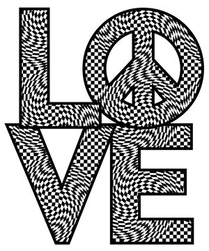 Love=Peace in a Warped Check pattern