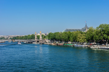 Naklejka premium Seine River Embankments and Alexandre III bridge. Paris, France.
