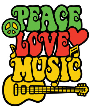 Peace Love Music in Rasta Colors