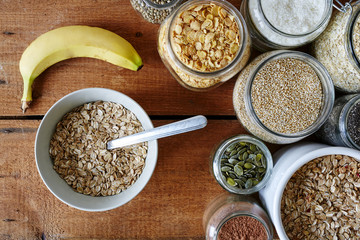 banana and bowl of cereal at muesli bar