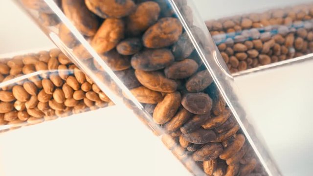 Creative showcase on sale of nuts. Shot in motion
