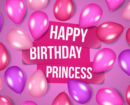 Happy Birthday princess lettering Poster for girl with Shiny Pin