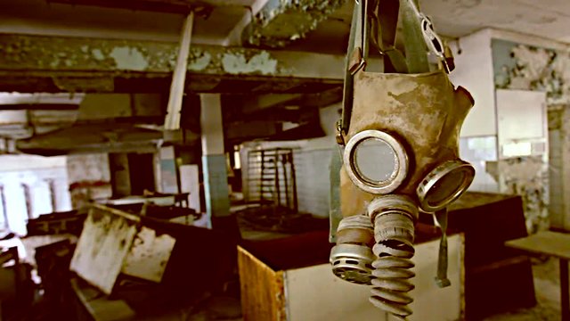 Exclusion Zone. Chernobyl. Pripyat. Ukraine. Radiation mask in an abandoned house.


