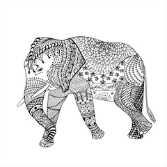 Elephant Hand drawn sketched vector illustration. Doodle graphic with ornate pattern