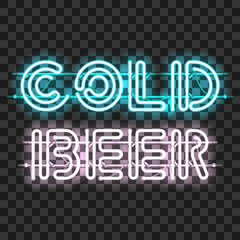 Glowing neon bar sign COLD BEER