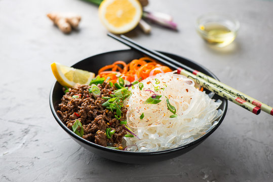 Glass noodle salad with meat and carrots