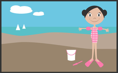 Girl on vacation in summer, vector