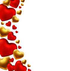 Happy valentines day background with red, gold  hearts. Vector illustration.