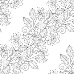 Fototapeta premium Vector Seamless Monochrome Floral Pattern
