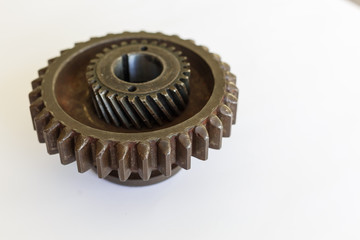 real stainless steel gears isolated over white background