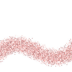 Obraz premium Pink golden glitter made of hearts. Bottom wave on white valentine background. Vector illustration.