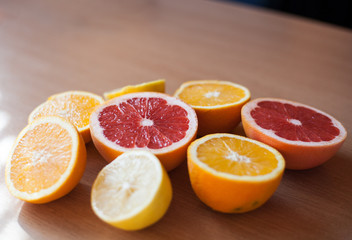 Pile of citruses cut and ready for squeezing