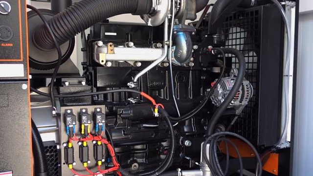 High-power mobile diesel generator on the basis of internal combustion engine. Shot in motion