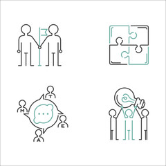 Business teamwork outline icons vector.