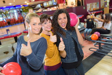 friends in the bowling center