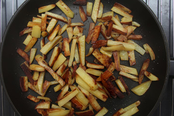 Fried potatoes on a skillet