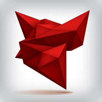 Volume red geometric shape, 3d crystal, abstraction low polygons object, vector design form