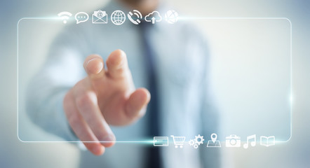 Businessman surfing on internet with digital tactile interface 3