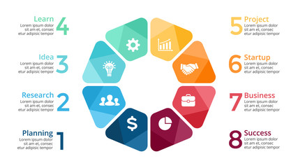 Vector circle arrows infographic, cycle diagram, graph, presentation chart template. Business concept with 8 options, parts, steps, processes.