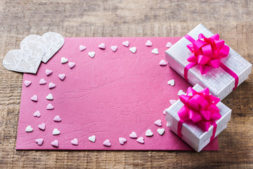 Valentines day holiday love gift card and box background