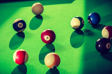 Snooker ball on billiard table