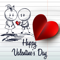 Valentine's Day background with hand drawn couple and heart on a