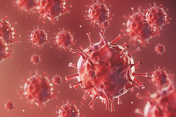 Virus closeup against red background
