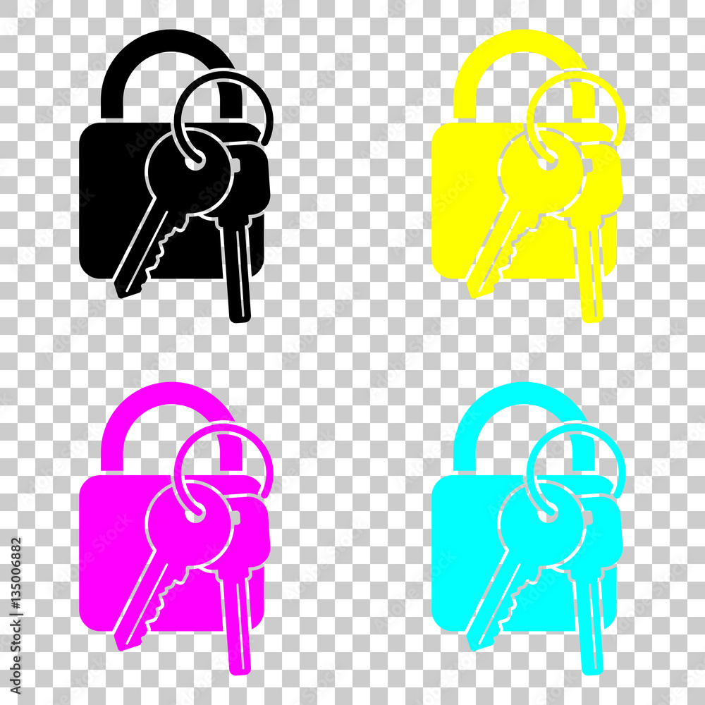 Poster lock with keys icon. colored set of cmyk icons on transparent background.