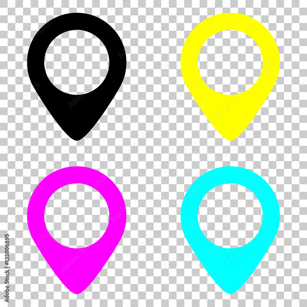 Poster map label icon. colored set of cmyk icons on transparent background.