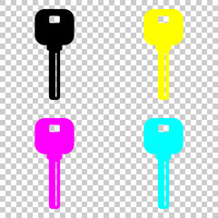 key icon. Colored set of cmyk icons on transparent background.