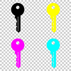 key icon. Colored set of cmyk icons on transparent background.