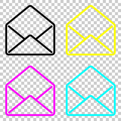 mail open icon. Colored set of cmyk icons on transparent background.