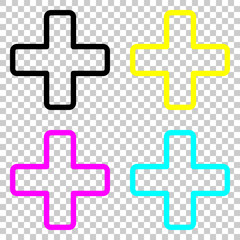 Medical cross icon. Colored set of cmyk icons on transparent background.