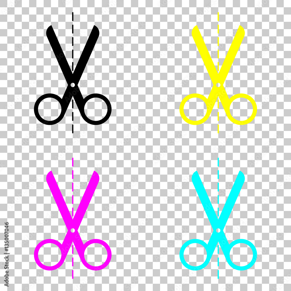 Poster scissors icon. colored set of cmyk icons on transparent background.