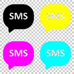 sms icon. Colored set of cmyk icons on transparent background.