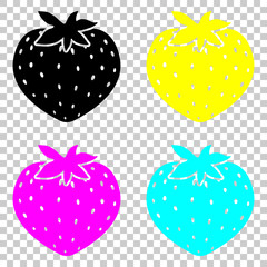 strawberry icon. Colored set of cmyk icons on transparent background.
