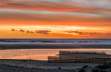Fototapeta premium Orange sunset in Tarifa, Spain.