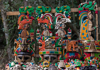 Fototapeta premium Mayan souvenirs on sale in Chichen Itza, Yucatan, Mexico