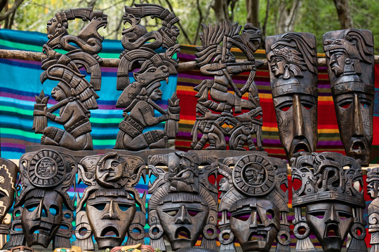 Mayan souvenirs on sale in Chichen Itza, Yucatan, Mexico